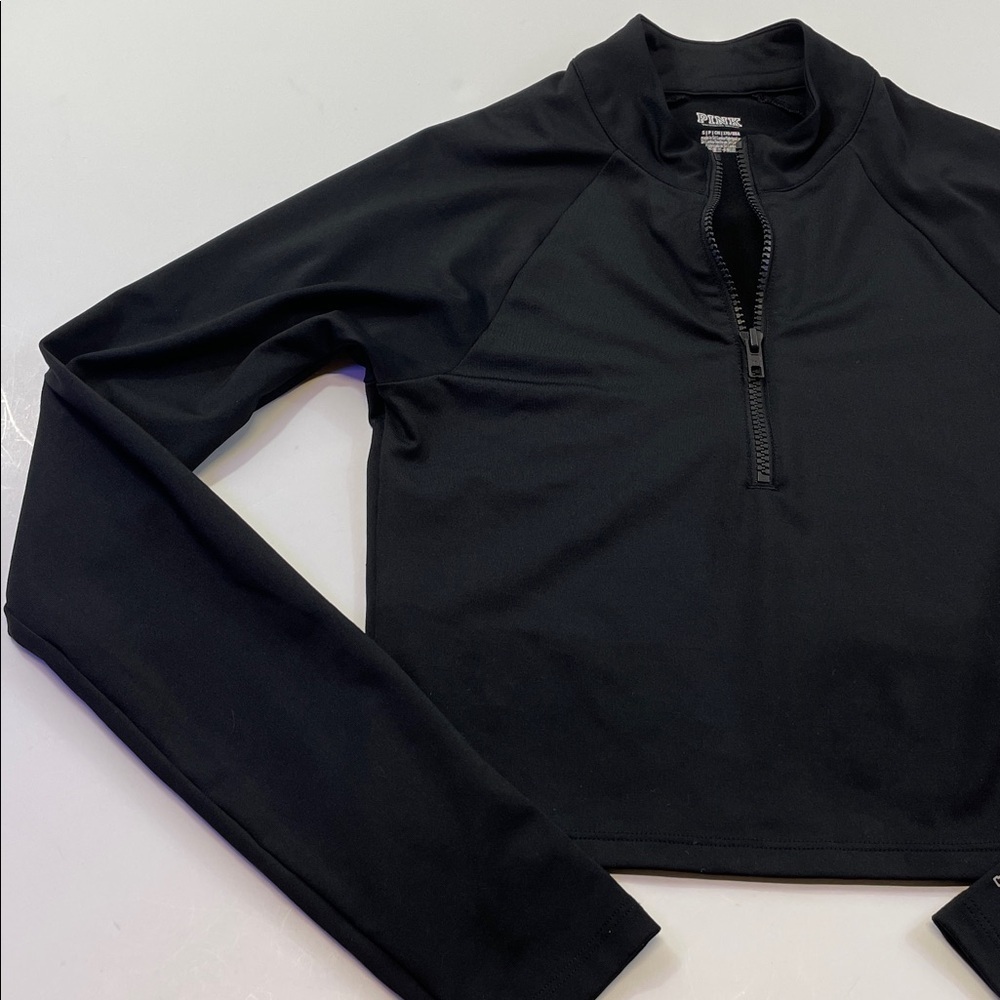 Victoria’s Secret PINK Black Quarter-Zip Crop Pullover Womens Sz S - Picture 3 of 7